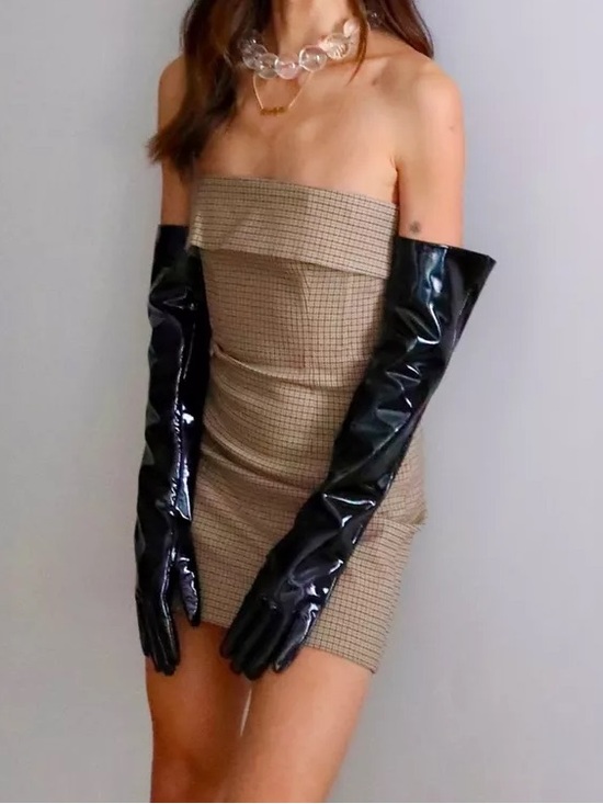 Helsa Dresses & Skirts - Helsa Strapless Tan Plaid Mini Dress
